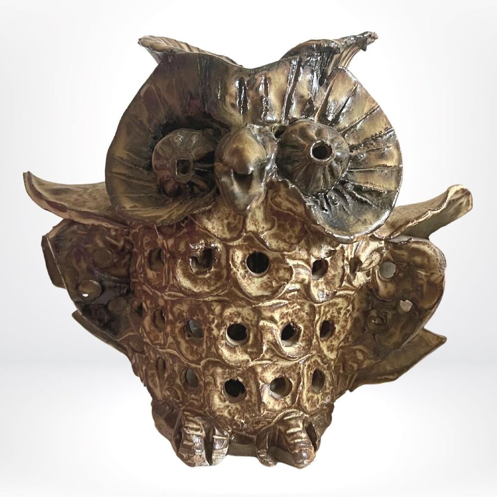 Rare Rustic Mid-Century Handmade Ceramic Owl | Fine Art Collectible - OOAK